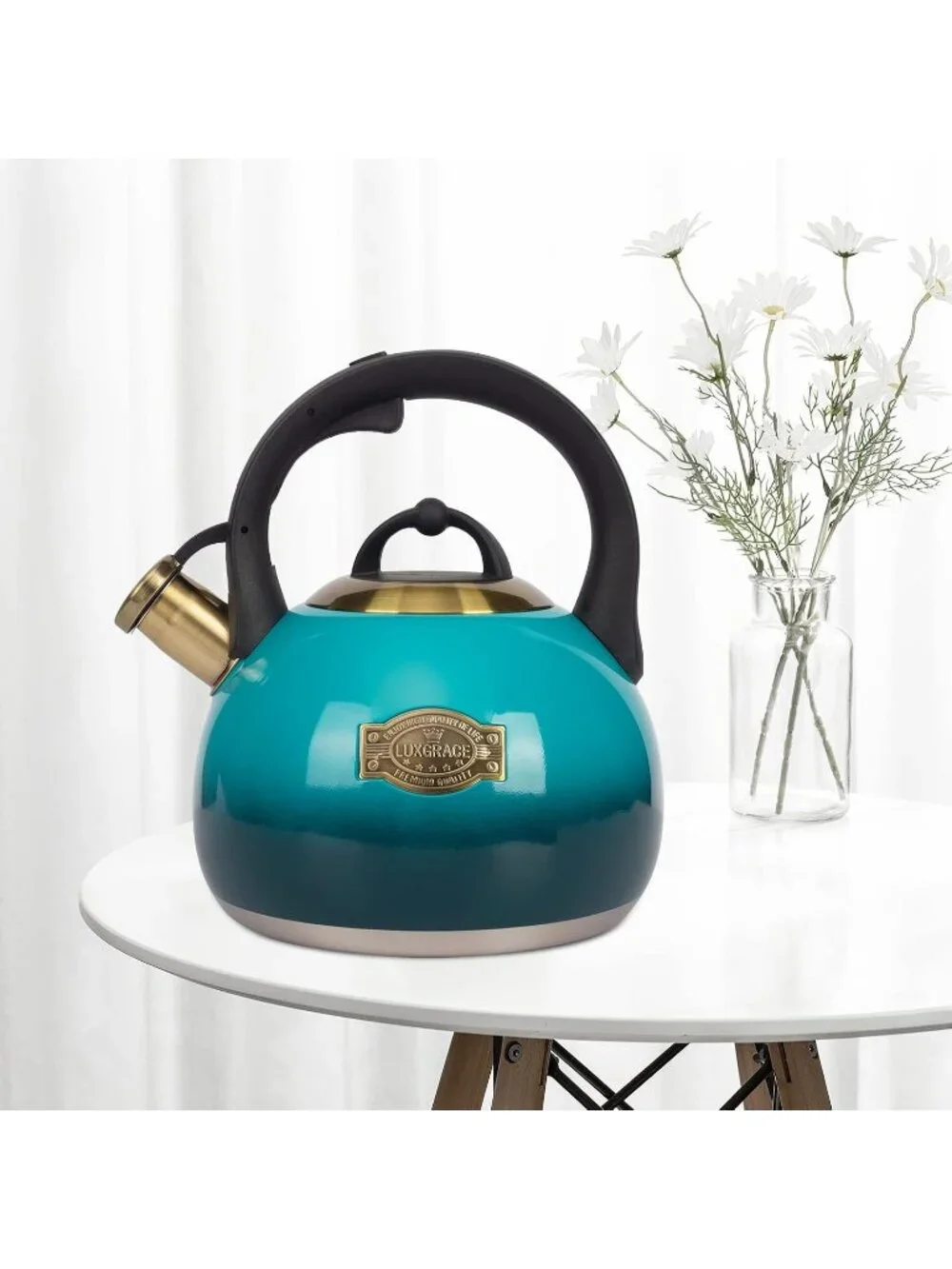 Blue Kitchen Whistling Tea Kettle 3.1 Quart Stainless Steel Stovetop Tea Pot